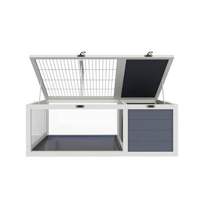 Turtle Habitat Enclosure, Large Wooden Tortoise House for Indoor and Outdoor Use, Reptile Enclosure with Openable Roof & Secure Locking System (White)