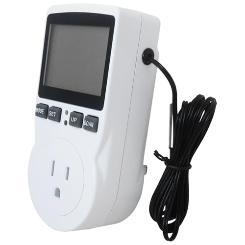 Programmable Plug-in Thermostat Outlet - Digital Temperature Controller with Cycle Timer, 110V 15A, Widely Used for Terrarium, for Refrigerator, for Vivarium, New Version