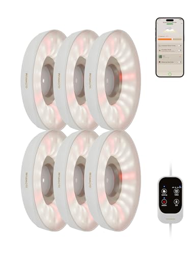 GLOWRIUM Grow Lights for Indoor Plants, Full Spectrum Puck Grow Light with Manual & APP Control, 48W(6 x 8W) Plant Lamp Auto-Timer, Plant Assistant 10 Levels Dimmable for Plant Shelf (6 Packs,White) - color: White, size: 6 Packs
