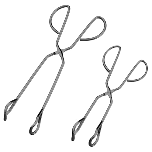 HINMAY 10" 13" Stainless Steel Kitchen Scissor Tongs, Set of 2 | Heavy Duty Non-Slip Comfortable Grip Metal Scissor Tongs for Cooking, Grilling & Serving - color: Black