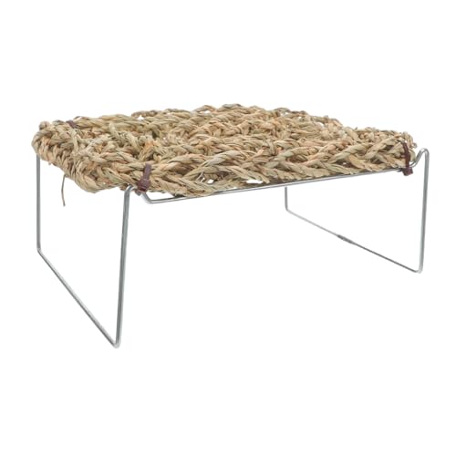 Happyyami Bearded Dragon Lounger and Reptile Hammock Bed with Natural Seagrass Mat, Metal Leg Climbing Platform for Terrarium Basking, Suitable for Leopard Gecko and Lizard Habitat