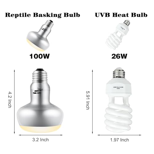 DXOPHIEX 15inch Dual Reptile Light Fixture, Max 150W Dual Reptile Heat Lamp Fixture with 100W Basking Spot Lamp Bulb and 26W UVB Heat Bulb for Bearded Dragon Terrarium and Tortoise Habitat