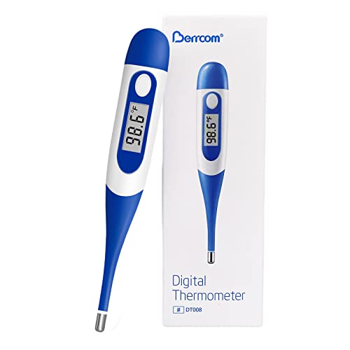 Berrcom Digital Thermometer for Adults, Oral and Underarm Thermometer for Baby and Kids Medical Thermometer with Fever Alarm Rectal Thermometer with Soft Tips - size: DT-008