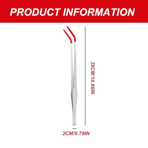 Feeding Tongs, 15 Inch Extra Long Stainless Steel Aquarium Tongs with Rubber Tip, Curved Long Tweezers Terrarium Feeder Tool for Reptile Tank Accessories