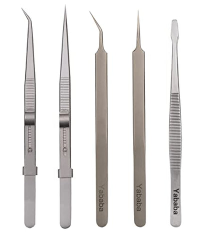 Tweezers, 5 Pcs Precision Tweezers Set, Anti-Static Stainless Steel Long Tweezers Kit for Electronics, Laboratory Work, Jewelry-Making, Craft, Soldering, Hobby, Watches, Car Machines Repair Etc