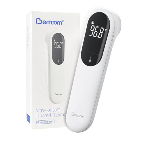 Berrcom Dual Probe Forehead Thermometer - No Touch Digital Thermometer for Adults, Kids, Babies with LED Display, Fever Alarm & Fast Reading - color: black