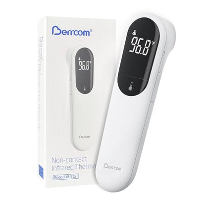 Berrcom Dual Probe Forehead Thermometer - No Touch Digital Thermometer for Adults, Kids, Babies with LED Display, Fever Alarm & Fast Reading - color: black