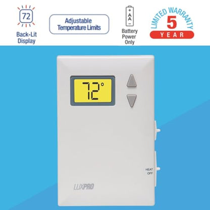 Lux Pro PSD010B Mechanical Non-Programmable Thermostat; 1 Heat Only; Without Fan; Batteries Included - style: PSD010B
