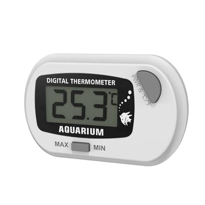 Digital Aquarium & Reptile Thermometer Hygrometer, Stick-On Fish Tank Temperature Gauge with MAX/MIN LCD Display, Terrarium Water Temp Monitor for Reptile Habitat (White Gray)
