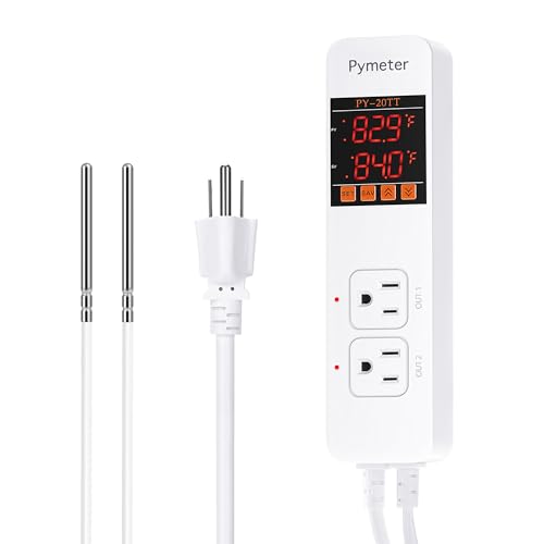 2 in 1 Digital Temperature Controller Dual Outlet Heat Mat Thermostat Reptile Greenhouse Heater Home Brewing Freezer Cooling Heating Pad Control 16A 1920W