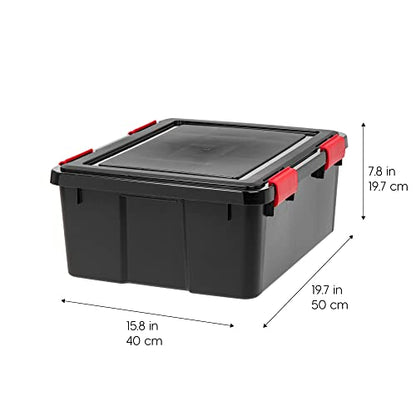 IRIS USA WeatherPro 31 Qt Storage Bins with Lids, 6 Pack, BPA-Free Plastic Gasket Box with Tight Latch and Seal, Stackable Nestable Tote Tub - Black/Red - size: 31 Qt. - 6 Pack