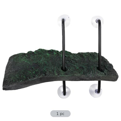 Turtle Basking Platform for Aquatic Tanks, 11 x 4.7 in Large Floating Pier with Reptile Ramp, Non-Slip Resin Rock Surface, Strong Suction Cups for Turtles, Frogs, and Newts Climbing