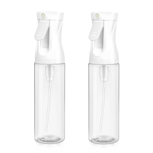 2-Pack Continuous Fine Mist Spray Bottle for Hair - Patented Ultra-Fine Mist for Hairstyling, Cleaning, Plants, and More - BPA-Free, Leak-Proof, 360° Spray, Durable - White (300 ml/10.1oz)