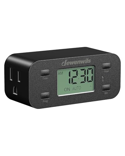 DEWENWILS 24 Hour Programmable Digital Timer Outlet with 1 Grounded Outlet, Timers for Electrical Outlets, Light Timer for Indoor Lamp Fan Aquarium, 125V/15A/1000W, 3 Prong, 1/2 HP, Black - style: Black-1PK