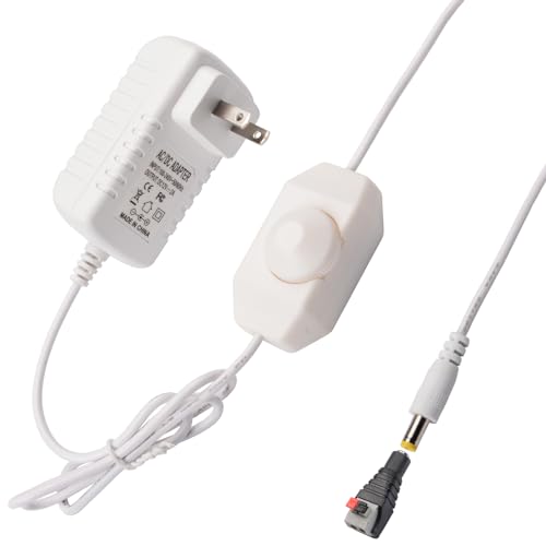 DC12V 2A Plug-in Dimmer Switch 110-240V AC to DC Converter Power Supply Adapter Wall Plug Dimming Switch ON/Off for Dimmable Lights RGB LED Strip Table Lamps (White)