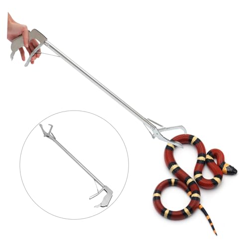 ibasenice Stainless Steel Snake Toggle Latch Catcher Clip Gutter Rattlesnake Tongs Grabber Lock Simple Snake Trap Clamp for Garden Home
