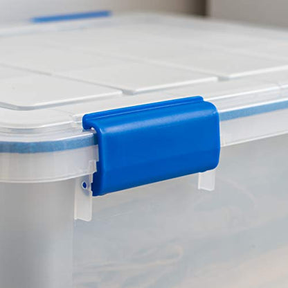 IRIS USA WeatherPro 27 & 44 Qt Storage Bins with Lids, 4 Pack, BPA-Free Plastic Gasket Box with Tight Latch and Seal, Stackable Nestable Tote Tub - Clear/Blue - size: 27 & 44 Qt. Combo