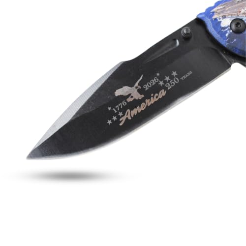 Snake Eye Tactical Folding Pocket Knife - God Bless America 250th Anniversary Patriotic Design - Metal Handle with Pocket Clip (Troop With USA Flag) - color: Troop With USA Flag