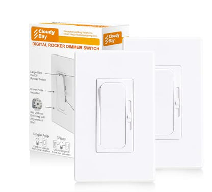 CLOUDY BAY LED Digital Dimmer Switch for LED Light/CFL/Incandescent, Phrase Cut Dimming 600 Watt max,Cover Plate Included,White,2 Pack - color: Digital Dimmer, size: 2 Pack
