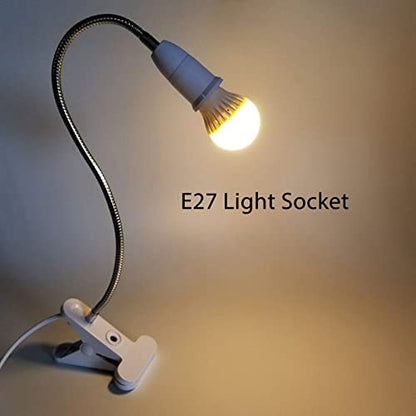 Luqeeg Clip Desk Lamp Socket, 360° Flexible Wire Neck Clip, E27 Flexible Light Socket Reading Light Stand Clamp Lamp Fixture 5.9ft Cable with On/Off Switch for Plants Grow Study Work Salon(US Plug)