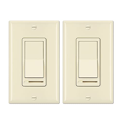 BESTTEN 2 Pack Almond Dimmer Wall Light Switch, Compatible with Dimmable LED, CFL, Incandescent and Halogen Bulb, Single Pole or 3-Way Dimmer Switches, 120VAC, Decorator Wall Plate Included - color: Almond