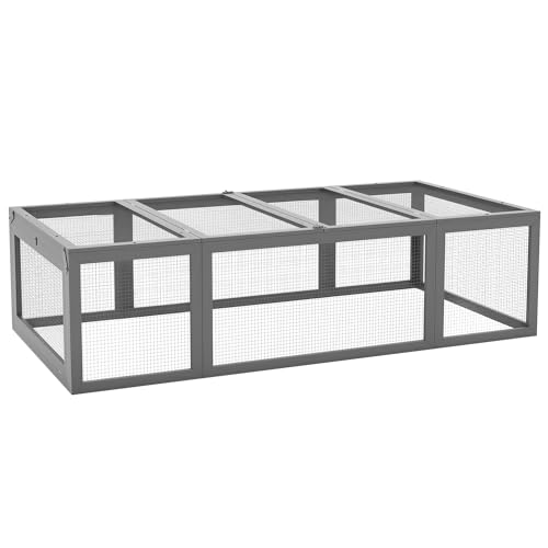 PawHut Large Wooden Rabbit Hutch Bunny Hutch Small Animal Habitat Enclosure Outdoor Run and Lockable Doors, Gray