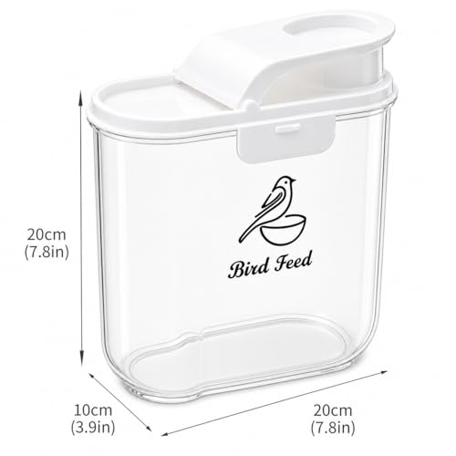 Bird Seed Storage Container, Airtight 2L/4.5Lbs Bird Food Container with Scale & Pour Spout, Portable Bird Food Holder to Keep Food Fresh|BPA-Free-White - color: White
