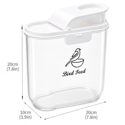 Bird Seed Storage Container, Airtight 2L/4.5Lbs Bird Food Container with Scale & Pour Spout, Portable Bird Food Holder to Keep Food Fresh|BPA-Free-White - color: White