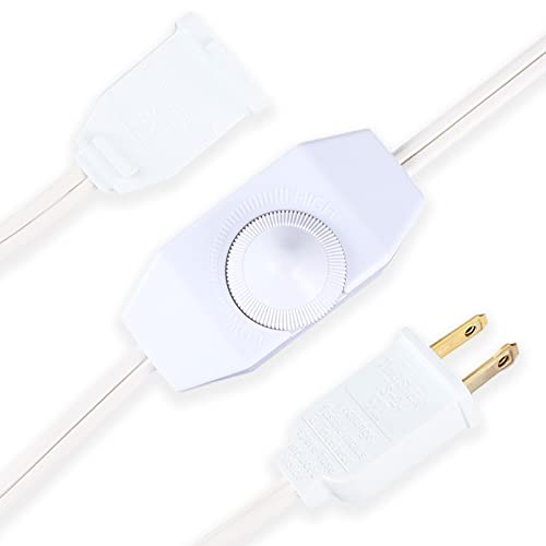 Lamp Dimmer Switch Extension Cord Plug in Dimmer - Rotary Control for 150 Watt Dimmable Lights - Christmas Village Houses Lights Cord Salt Light - 6 ft Cord - color: White, size: 1 Pack