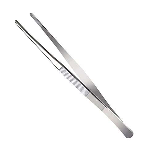5 Inch Straight Tip Long Forceps Tweezers, Serrated Flat Tips Surgical Tongs Jewelers Needle Metal Sewing Sharp Kitchen Cooking Tweezers With Teeth Knurled Handles (1PCS-125mm) - color: Straight-1pcs-5inch