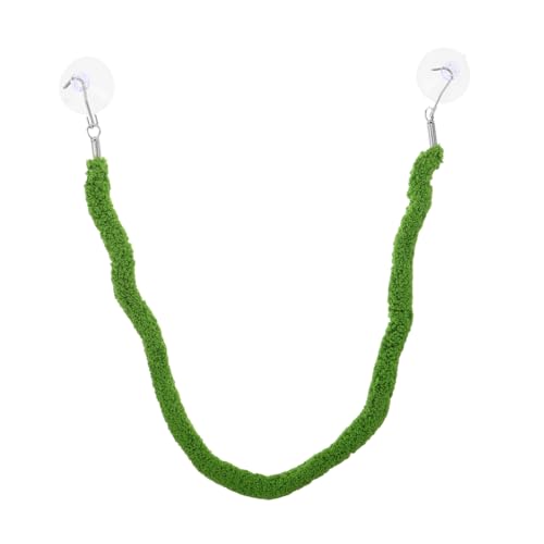 Reptile Climbing Rope with Realistic Green Plant Texture, Plush and Plastic Material, Enhanced Grip Surface for Terrarium and Reptile Tank Habitat, Includes Suction Cup Hook