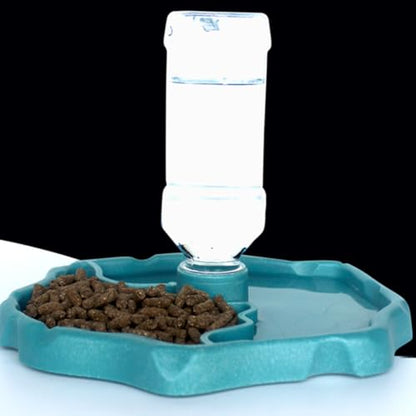 VICASKY Automatic Reptile Water Dish and Feed Bowl with Reservoir, Portable Blue Waterer for Bearded Dragon and Gecko Tank Accessories, Suitable for Terrarium Pets