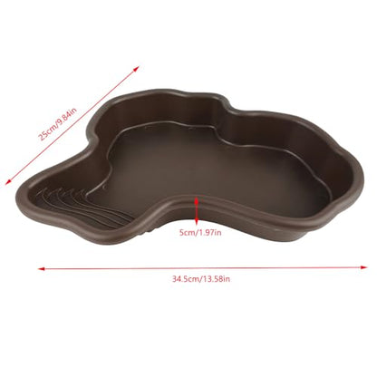 Extra Large Reptile Bathing Pool Reptile Feeding Dish Water Bowl with Ramp Aquarium Ornament for Gecko, Snake, Turtle, Bearded Dragon, Lizard Bath (Black)
