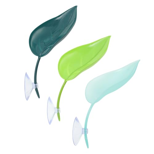 Frog Habitat Leaves, Artificial Plant Decoration with Suction Cups, Reptile Tank Decoration for Frog Lizards, Dark Blue, Green, Blue, 3 Pcs