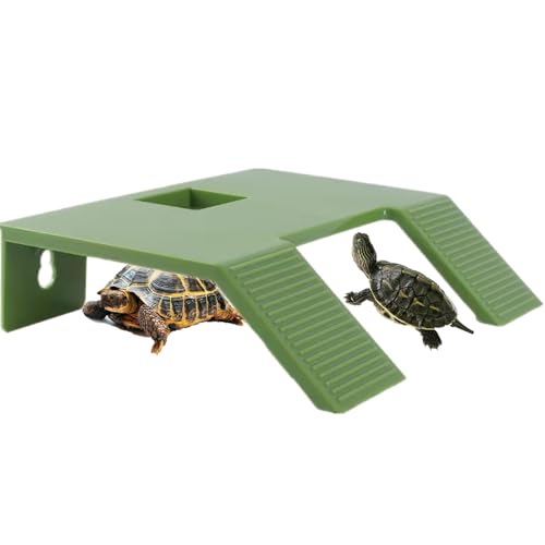 Small Turtle Resting Basking Platform, Double Ladder Plastic Turtles Ramp, Tortoise Climbing Resting Terrace for Frog Terrapin Reptile Amphibian Habitat Hideouts (Green) - color: Green, size: Small