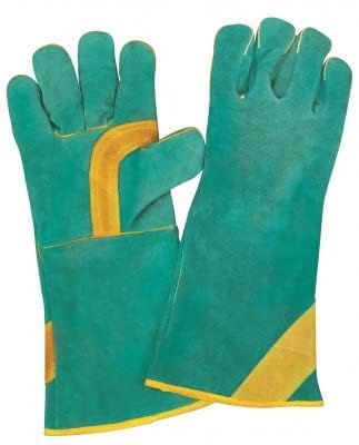 Animal Handling Leather Gloves Kevlar Gauntlet for Saftey Against Cats, Birds, Snakes (16 inches - (Pack of 1 Pair) - color: Green - Yellow