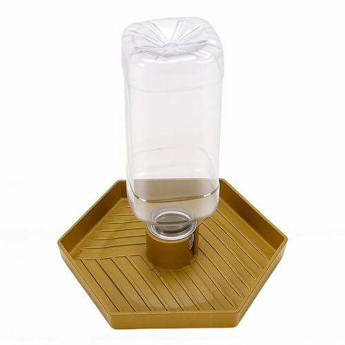 GLOGLOW Reptile Water Dispenser Automatic Gravity Feeder Tank Hex Anti Slip Tray, Low Level No Spill Design for Bearded Dragon Turtle Snake, Self Refilling Terrarium Bowl (Earthy Yellow) - color: Earthy Yellow