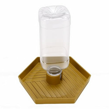 GLOGLOW Reptile Water Dispenser Automatic Gravity Feeder Tank Hex Anti Slip Tray, Low Level No Spill Design for Bearded Dragon Turtle Snake, Self Refilling Terrarium Bowl (Earthy Yellow) - color: Earthy Yellow