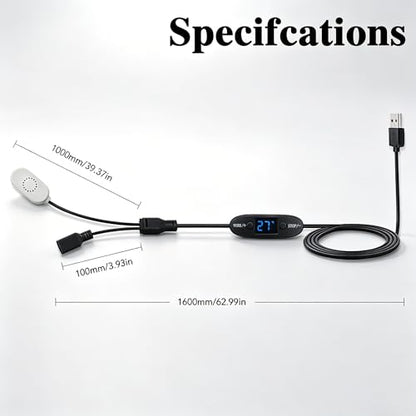 5V USB Digital Temperature Controller Socket, 0-60°C Adjustable Thermostat with Magnetic Probe,2A10W Output for USB Fan,Reptile Tank,Greenhouse,Aquarium &AV Cabinet Temperature Control and Ventilation