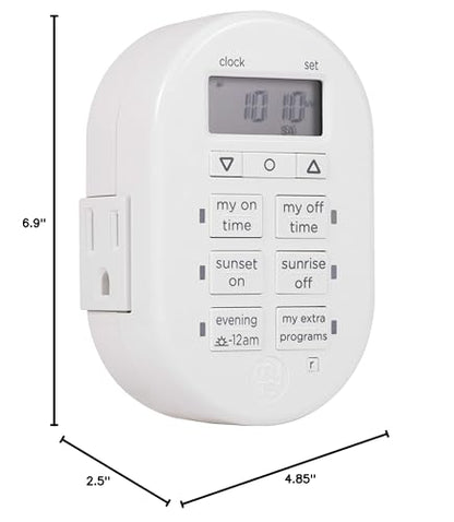 myTouchSmart Simple Set 7-Day Digital Timer, 2 Grounded Outlet Timer, Sunrise-Sunset Indoor Timer Outlet, Programmable ON/OFF Plug Timer, 125V Light Timer, Lamp Timer, Seasonal Lights, White, 35150