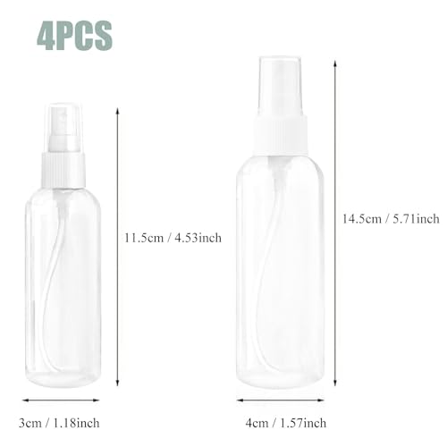 HAALII Small Spray Bottle, Spray Bottles, Clear Empty Fine Mist Plastic Mini Travel Bottle Set, Small Refillable Containers, 2 * 50ml, 2 * 100ml