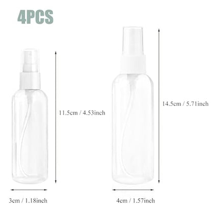 HAALII Small Spray Bottle, Spray Bottles, Clear Empty Fine Mist Plastic Mini Travel Bottle Set, Small Refillable Containers, 2 * 50ml, 2 * 100ml