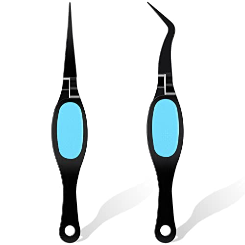 Chumia Craft Tweezer Reverse Tweezers Crossing Lock Stainless Soft Grip Tool Precision Curved Bent Straight Fine Tip Tool for Craft Jewelry Scrapbooking Beading Electronic Laboratory(Black and Blue) - color: Black and Blue