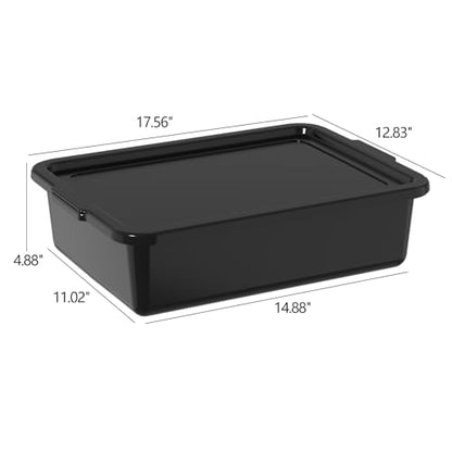 12 Pack Commercial Bus Tub, 13 Liter Plastic Bus Trays with Lids, Black