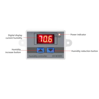 Digital Humidity Controller, 0~99% RH Digital Hygrometer 12V/24V/220 V Control Switch Incubator Controller XH - W3005 for Controlling Humidity in Farms and Other Factories (12V)