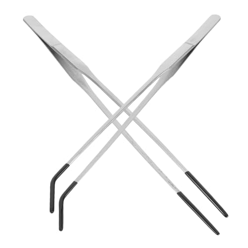 SUPVOX 2pcs Reptile Feeding Tongs with Rubber Tips: Stainless Steel Curved Long Tweezers Terrarium Supplies - for Aquarium Snake Tank Accessories