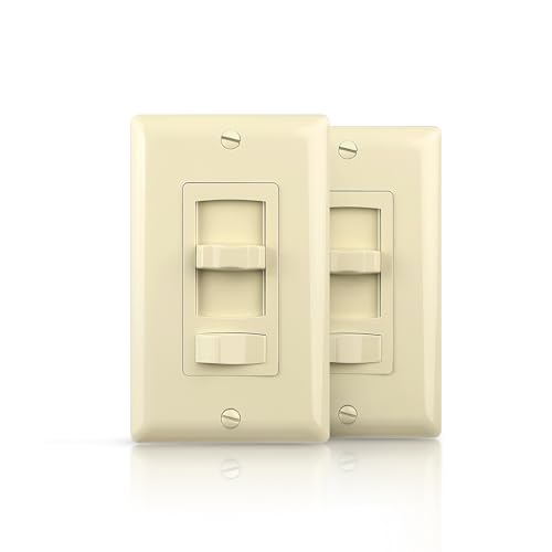 ECOELER Slide Dimmer Switch, Single-Pole/3 Way, Full Range Dimming for 300W Dimmable LED/CFL Lights and 600W Incandescent/Halogen, Wall Plate Included, ETL Listed, Ivory, 2 Pack - color: Ivory, size: 2 - Pack