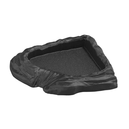 Reptile Water Dish Corner Reptile Feeding Dish Water Bowl Multipurpose Terrarium Bowl for Turtle Chameleon Semi Aquatic Snake, Black