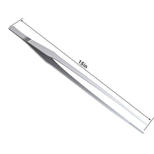 Stainless Steel Polished Extra-Long 15 inch Tongs Tweezers with Precision Serrated Tips for Garden, Kitchen, Indoor & Outdoor - size: 15 inch Straight (1 PCS)