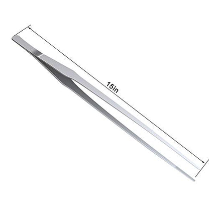 Stainless Steel Polished Extra-Long 15 inch Tongs Tweezers with Precision Serrated Tips for Garden, Kitchen, Indoor & Outdoor - size: 15 inch Straight (1 PCS)